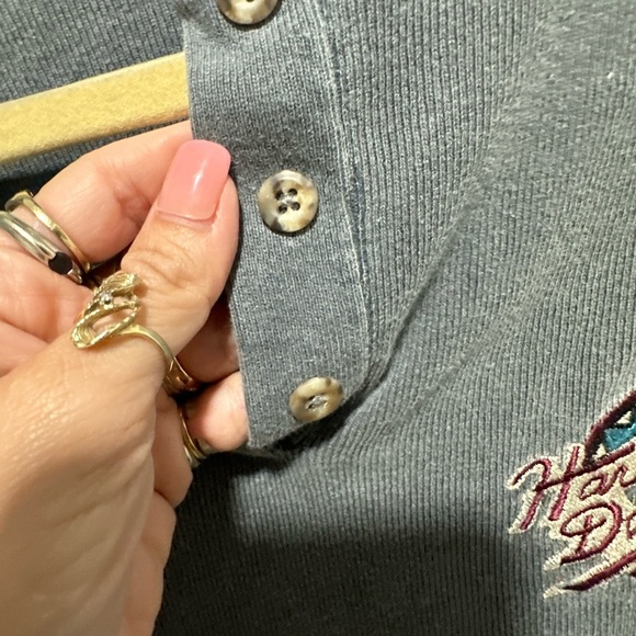 Women's Vintage 90's Harley Davidson Motorcycles Black Henley T Shirt Tee Sz L - Picture 3 of 5